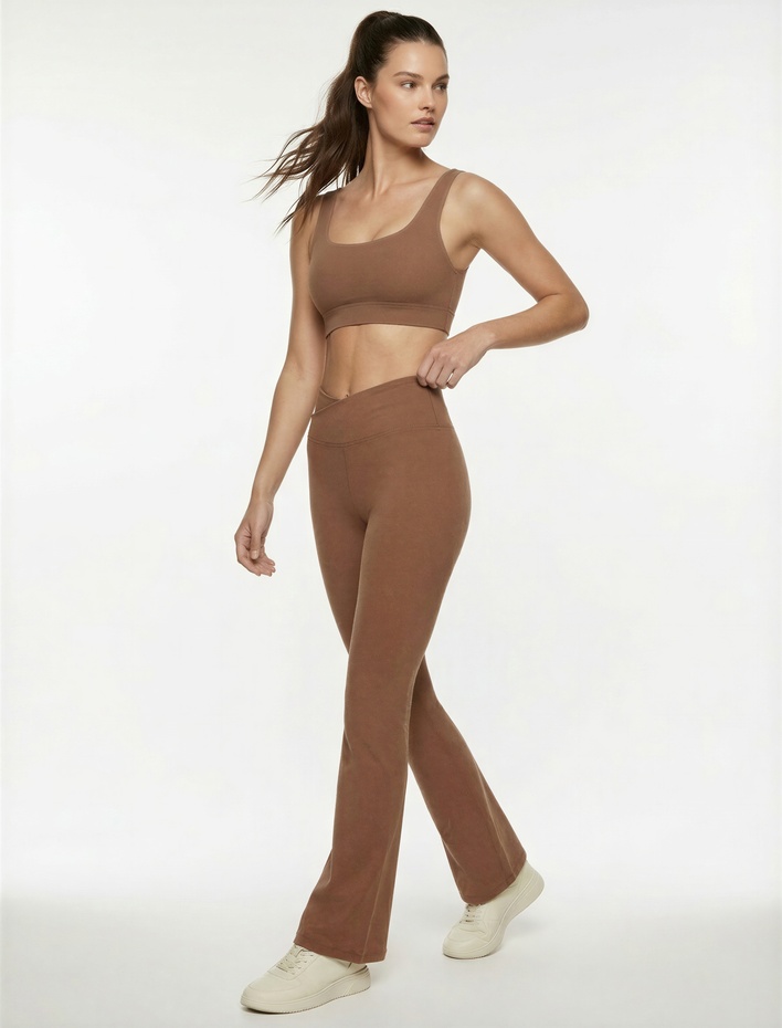  Asimetrik Yüksek Bel Slim Fit İspanyol Paça Spor Tayt