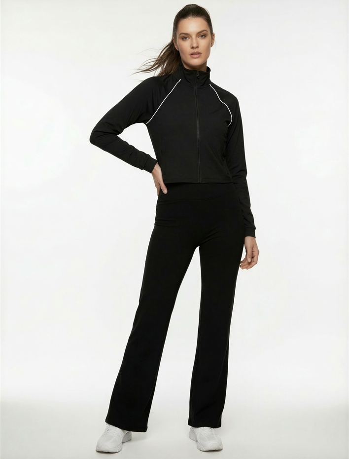  Yüksek Bel Fitilli İspanyol Paça Spor Tayt