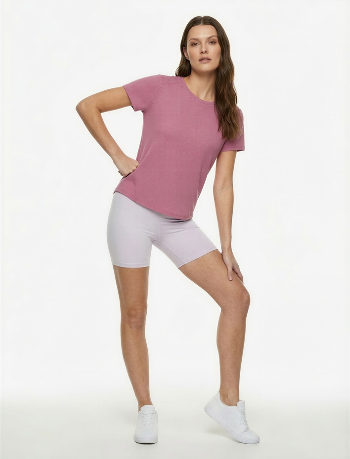  Kısa Kollu Bisiklet Yaka Dikiş Detaylı Spor Tişört