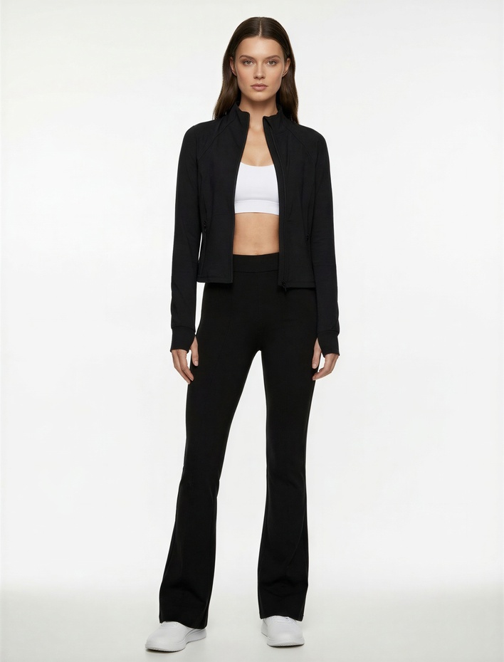  Slim Fit Uzun Kollu Fermuarlı Dik Yaka Spor Sweatshirt