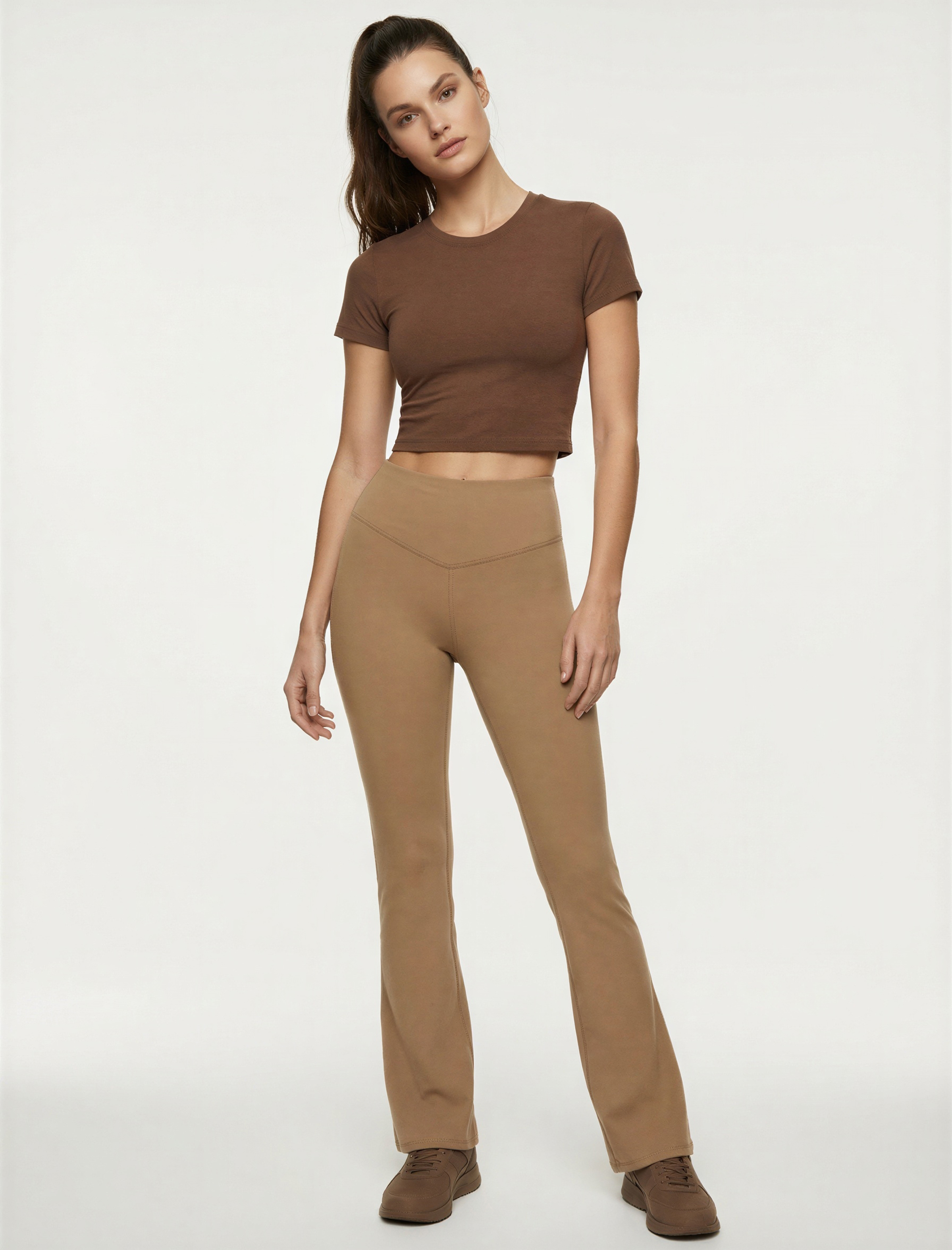   Yüksek Bel Dikiş Detaylı İnterlok Slim Fit İspanyol Paça Spor Tayt