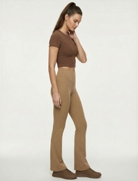 Yüksek Bel Dikiş Detaylı İnterlok Slim Fit İspanyol Paça Spor Tayt