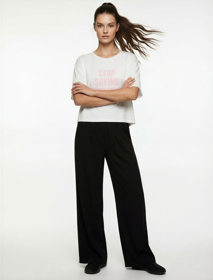  Rahat Kalıp Beli Lastikli Şerit Detaylı Geniş Paça Spor Eşofman Altı