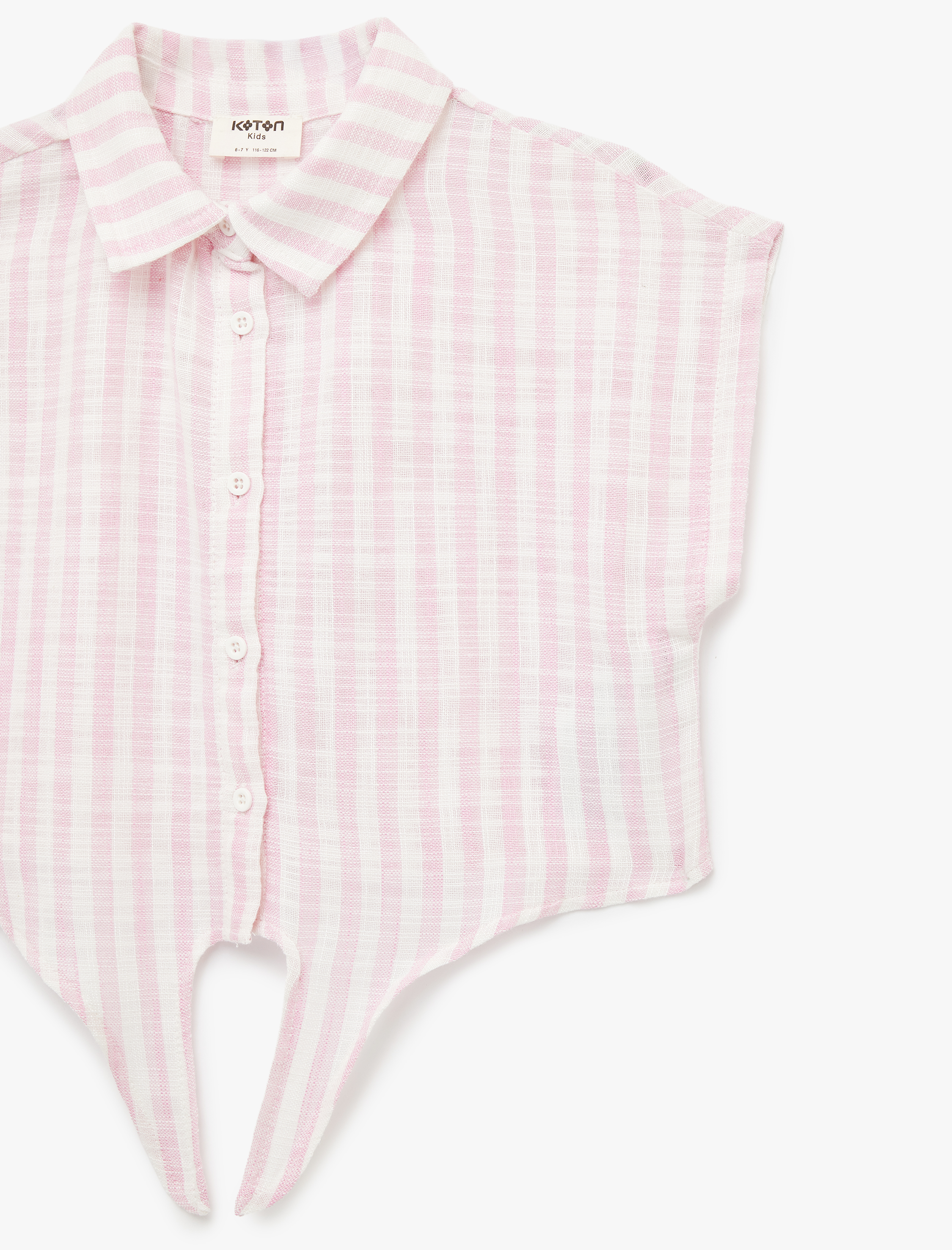  Kız Çocuk Bağlama Detaylı Kısa Kollu Viskon Karışımlı Çizgili Crop Gömlek