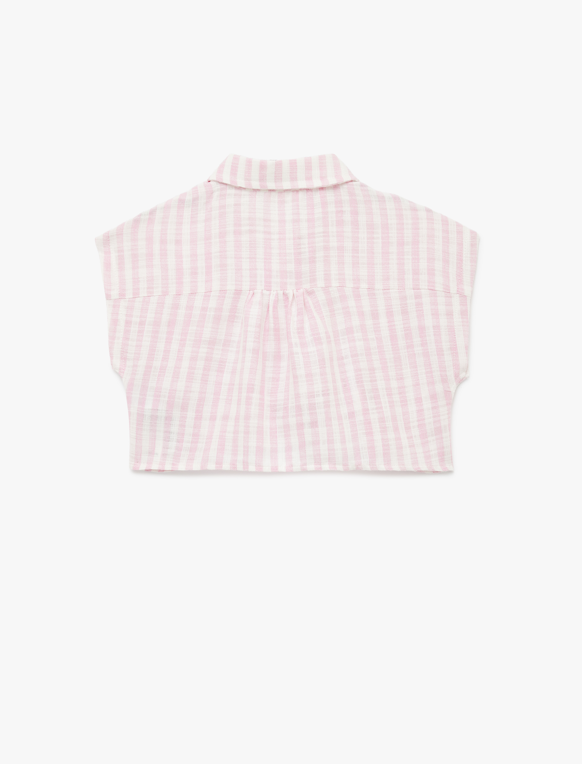  Kız Çocuk Bağlama Detaylı Kısa Kollu Viskon Karışımlı Çizgili Crop Gömlek