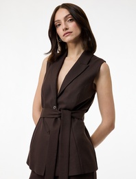 Düğmeli Kemerli Uzun Yelek