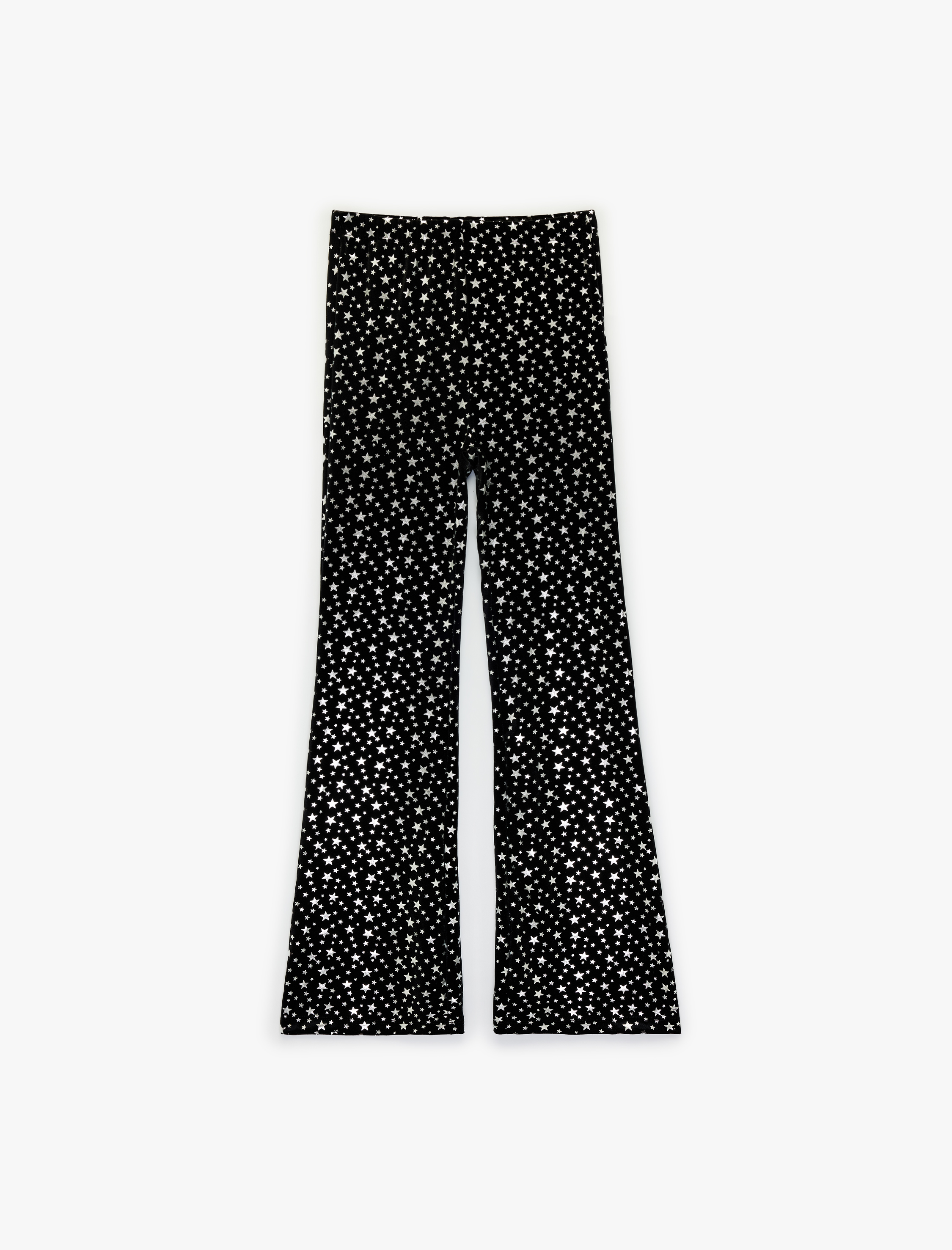  Kız Çocuk Simli Yıldız Desenli İspanyol Paça Pantolon