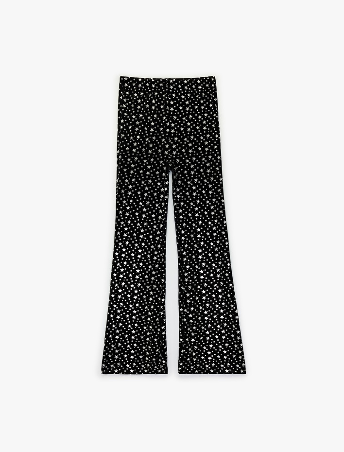 Kız Çocuk Simli Yıldız Desenli İspanyol Paça Pantolon
