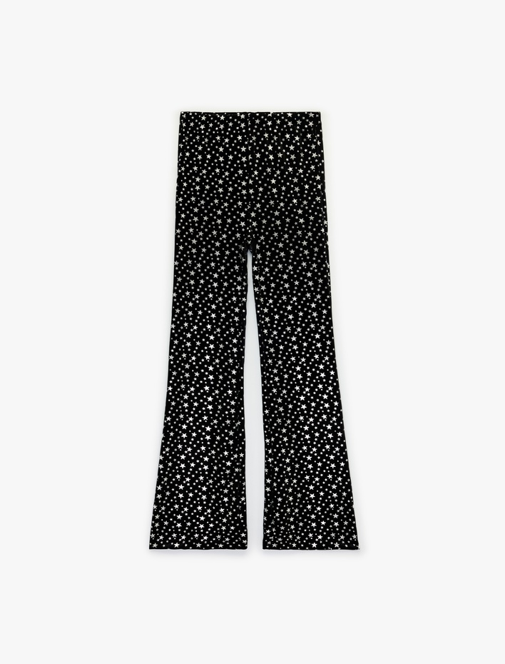 Kız Çocuk Simli Yıldız Desenli İspanyol Paça Pantolon