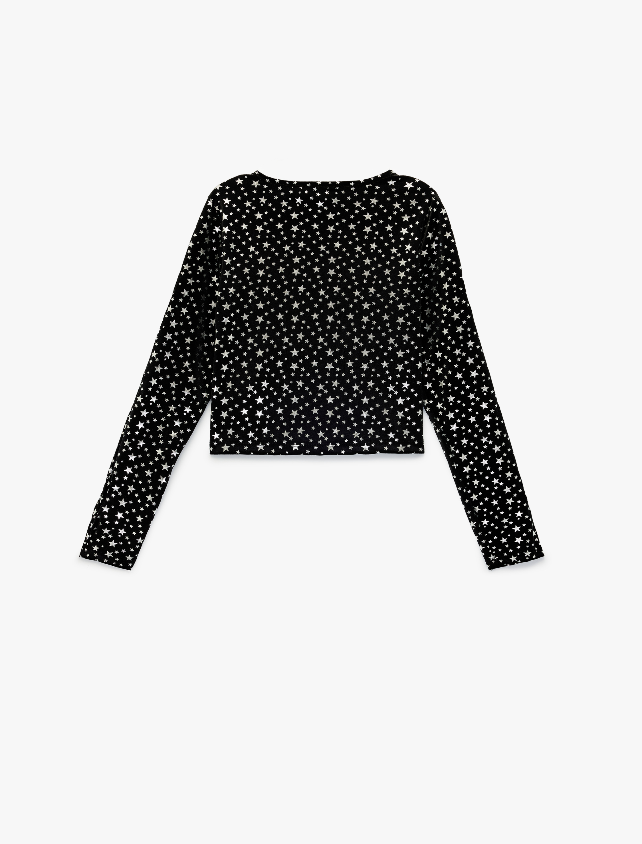  Kız Çocuk Yıldız Desenli Uzun Kollu Bisiklet Yaka Crop Bluz