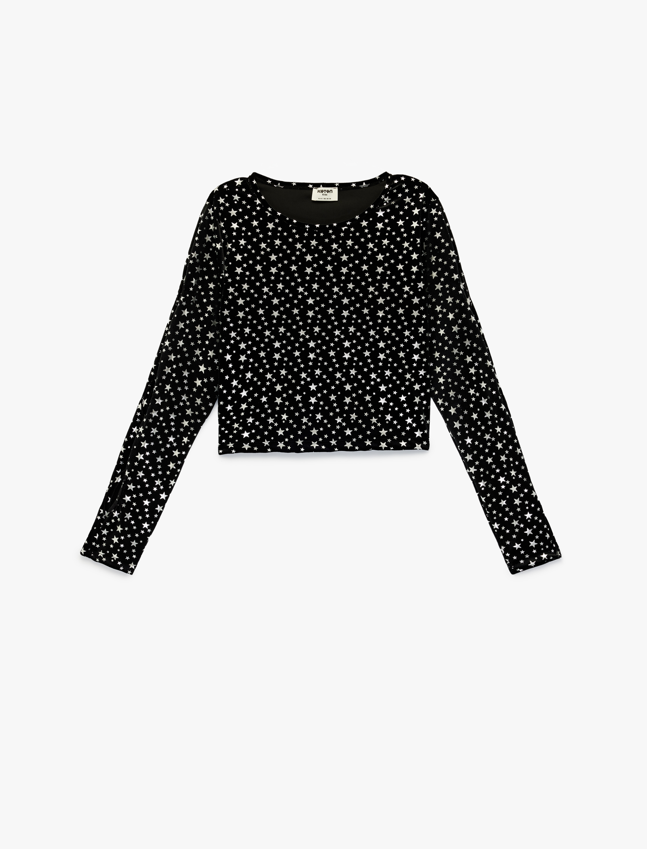  Kız Çocuk Yıldız Desenli Uzun Kollu Bisiklet Yaka Crop Bluz