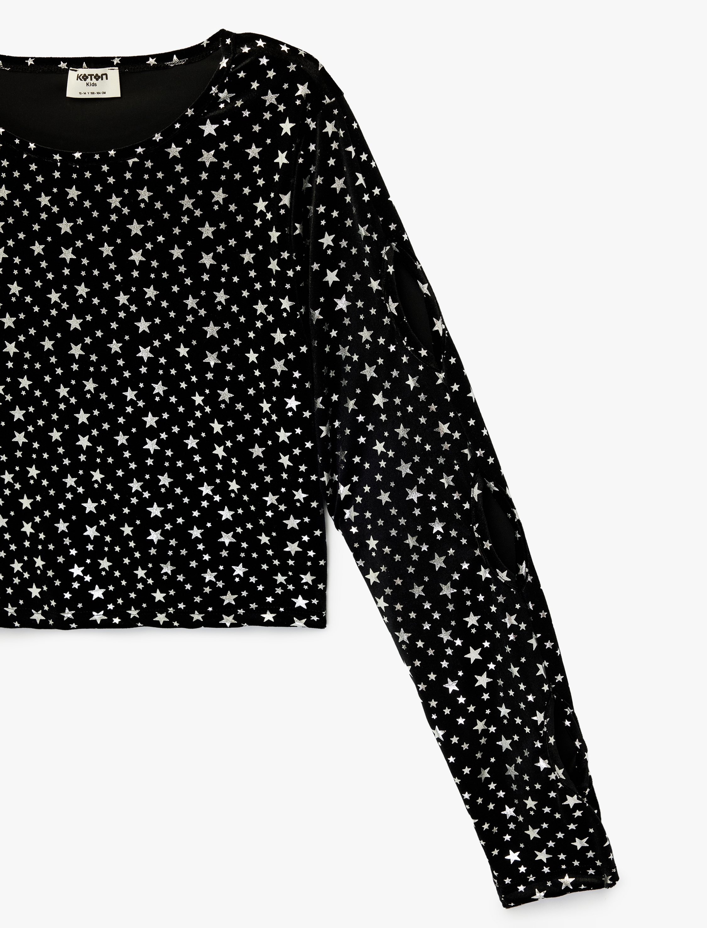  Kız Çocuk Yıldız Desenli Uzun Kollu Bisiklet Yaka Crop Bluz