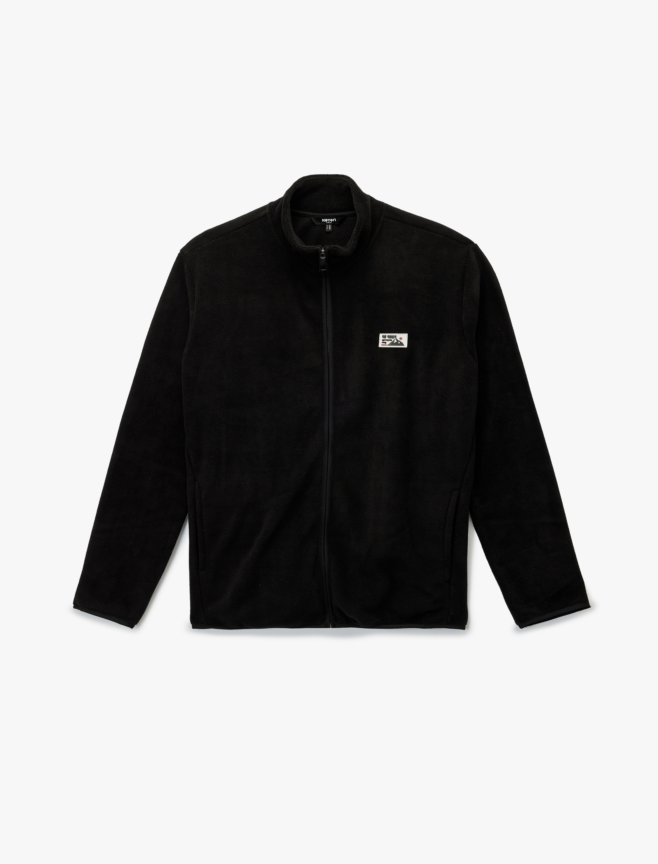   Regular Fit Cepli Etiket Baskılı Dik Yaka Fermuarlı Polar Hırka