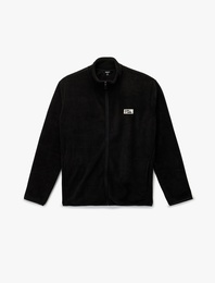 Regular Fit Cepli Etiket Baskılı Dik Yaka Fermuarlı Polar Hırka