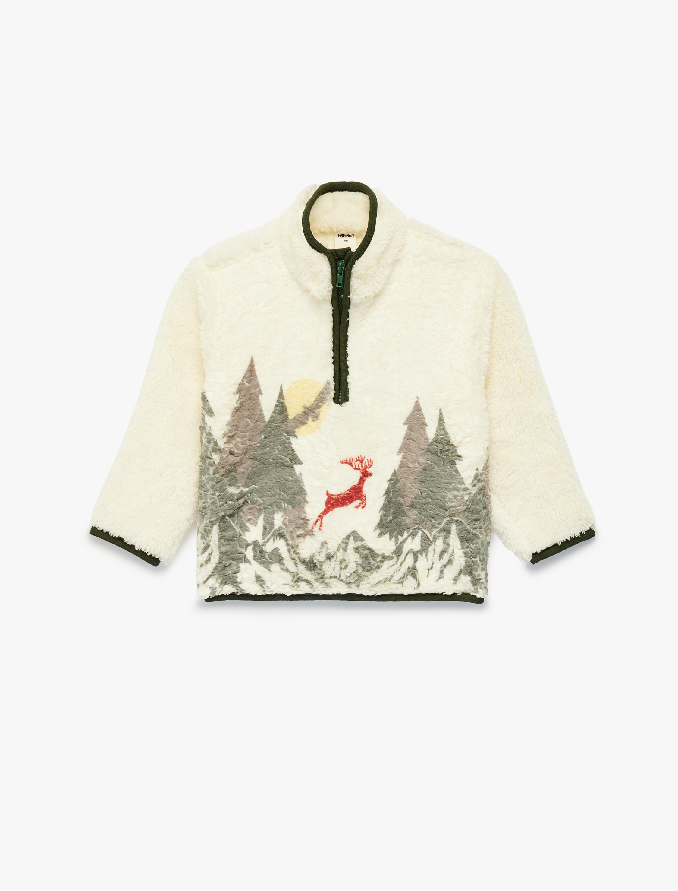  Erkek Bebek Yarım Fermuarlı Uzun Kollu Dik Yaka Polar Yılbaşı Sweatshirt