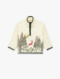 Yarım Fermuarlı Uzun Kollu Dik Yaka Polar Yılbaşı Sweatshirt