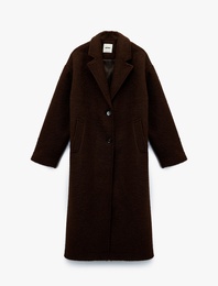 Koton X Melis Ağazat - Uzun Kollu Düğmeli Cepli Buklet Kaban