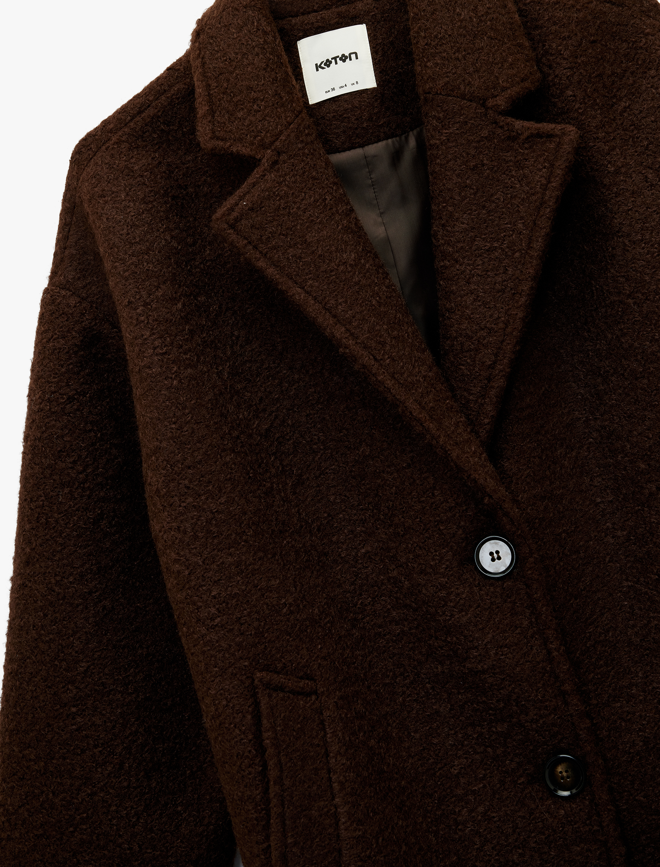   Koton X Melis Ağazat - Uzun Kollu Düğmeli Cepli Buklet Kaban