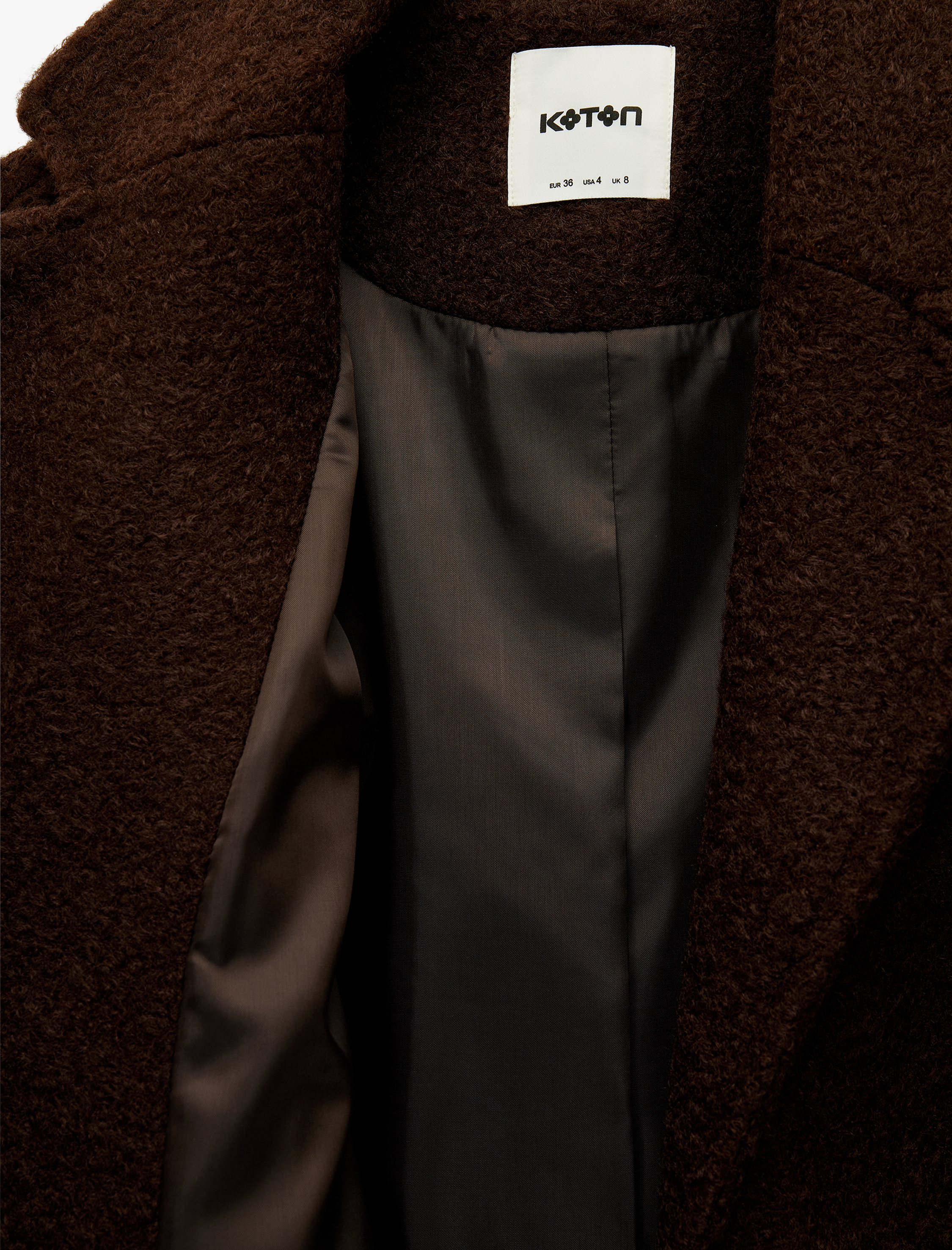   Koton X Melis Ağazat - Uzun Kollu Düğmeli Cepli Buklet Kaban