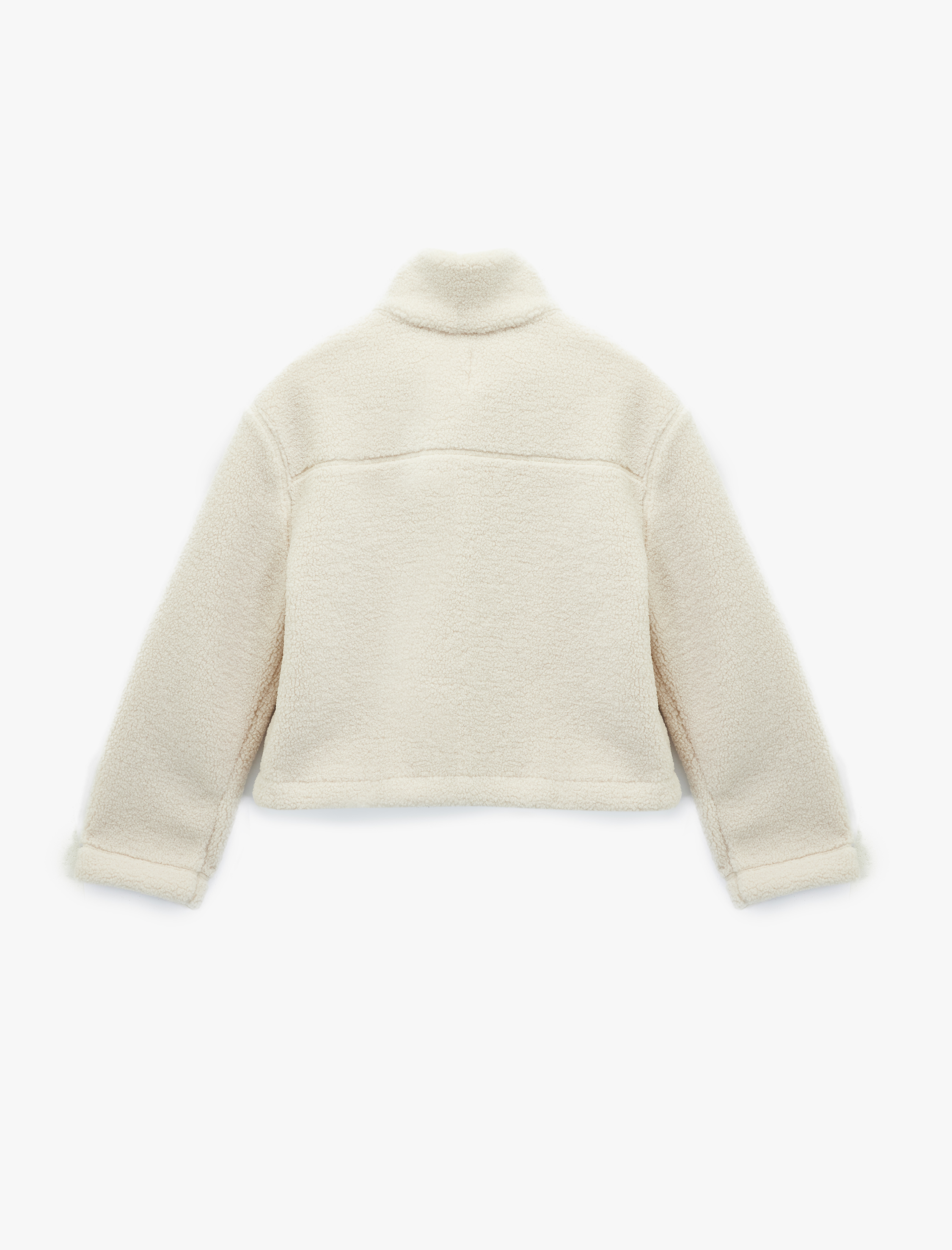   Cepli Uzun Kollu Fermuarlı Dik Yaka Crop Peluş Mont