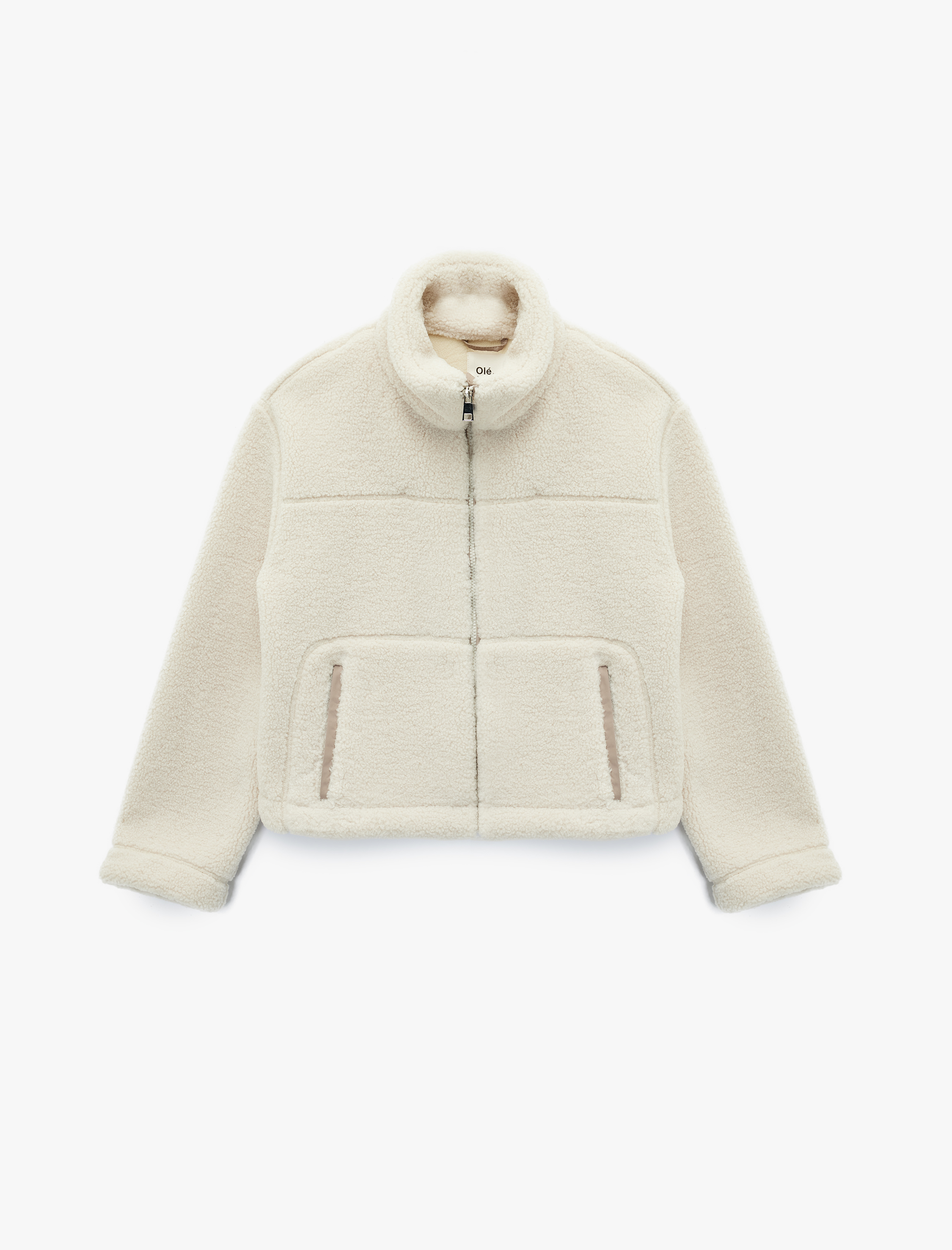   Cepli Uzun Kollu Fermuarlı Dik Yaka Crop Peluş Mont