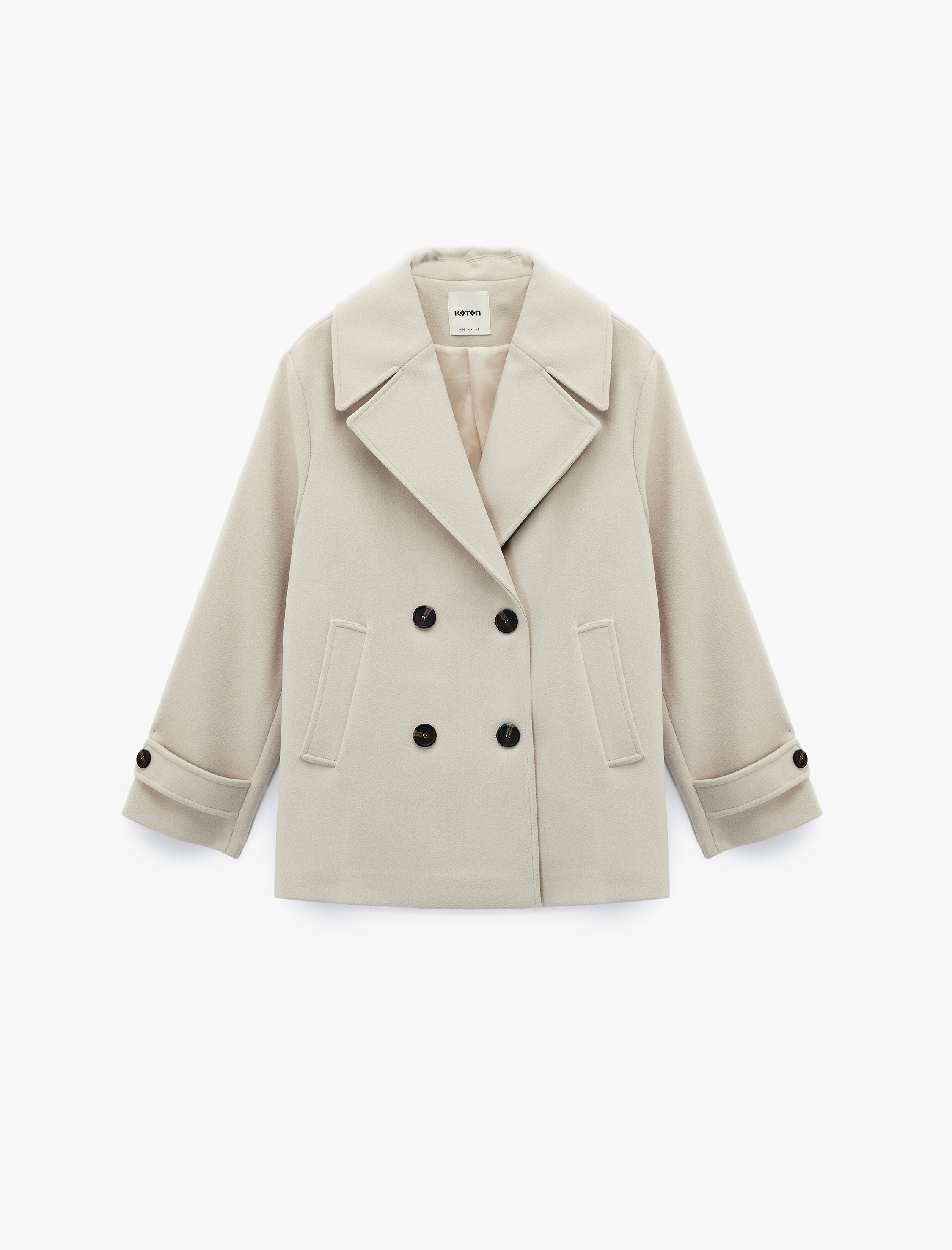   Cepli Düğmeli Kruvaze Uzun Kollu Kısa Kaşe Kaban