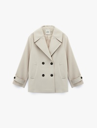 Cepli Düğmeli Kruvaze Uzun Kollu Kısa Kaşe Kaban