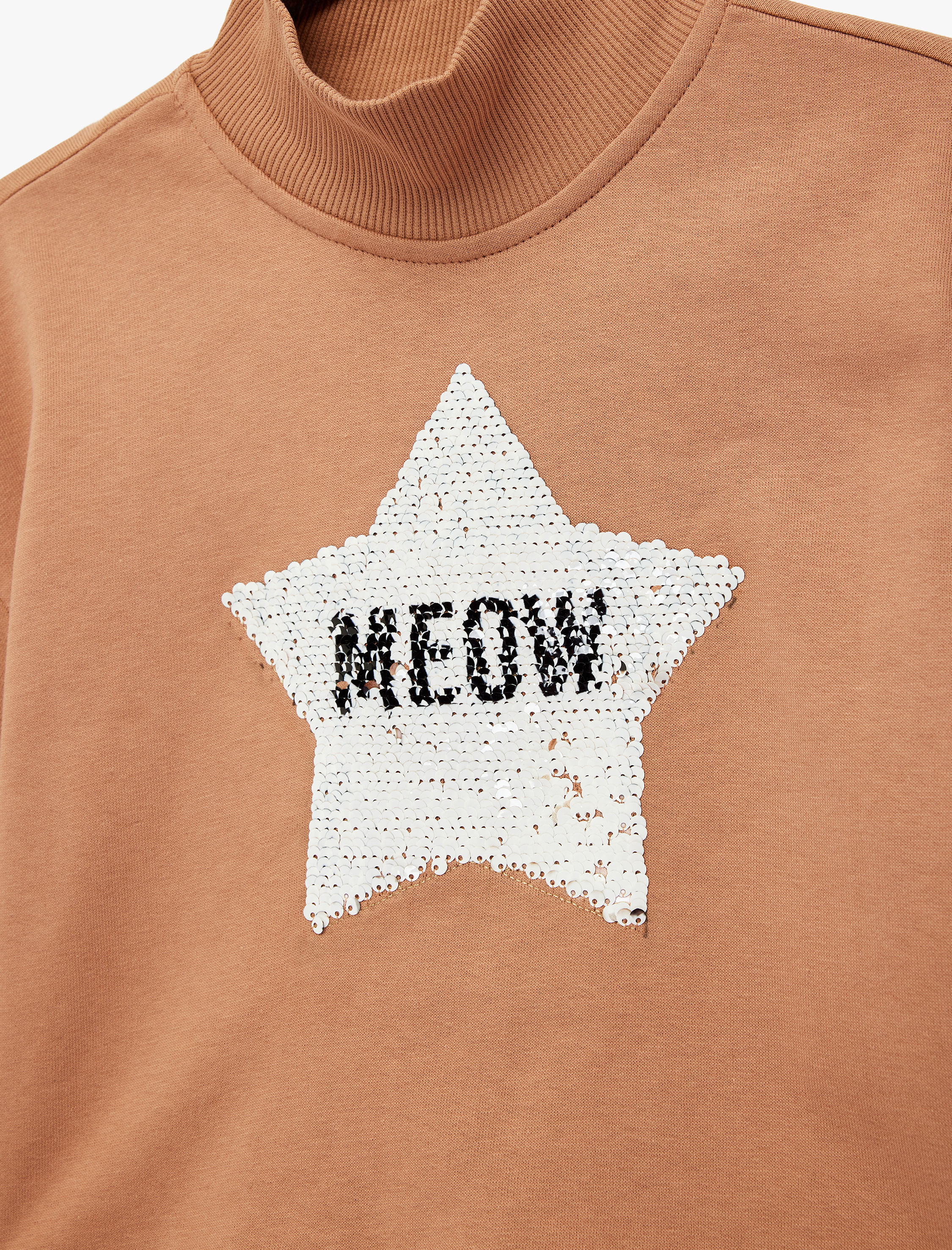  Kız Çocuk Pamuklu Uzun Kollu Dik Yaka Pullu Payetli Şardonlu Sweatshirt