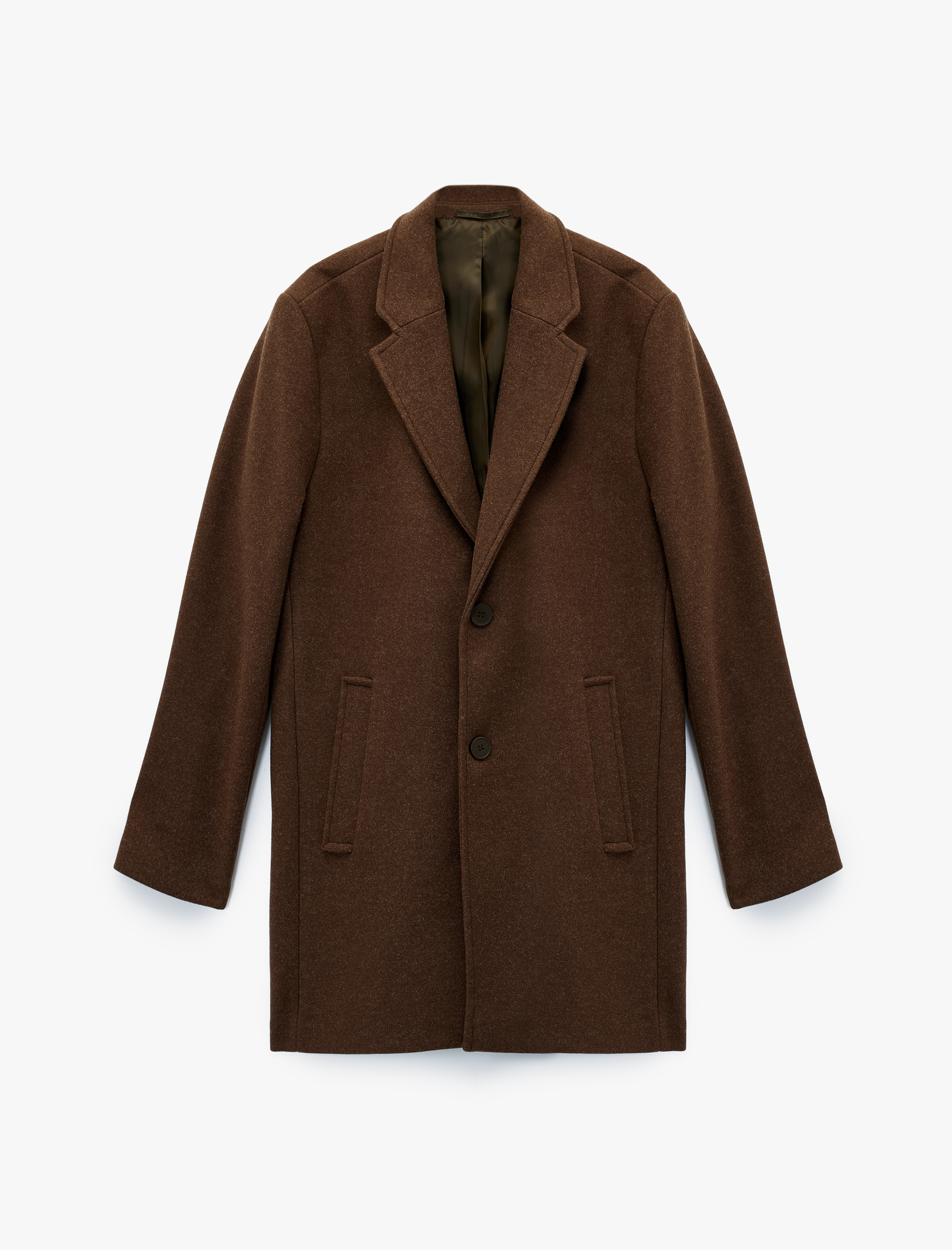   Regular Fit Cepli Mono Yaka Uzun Kaşe Kaban