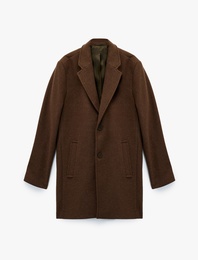 Regular Fit Cepli Mono Yaka Uzun Kaşe Kaban