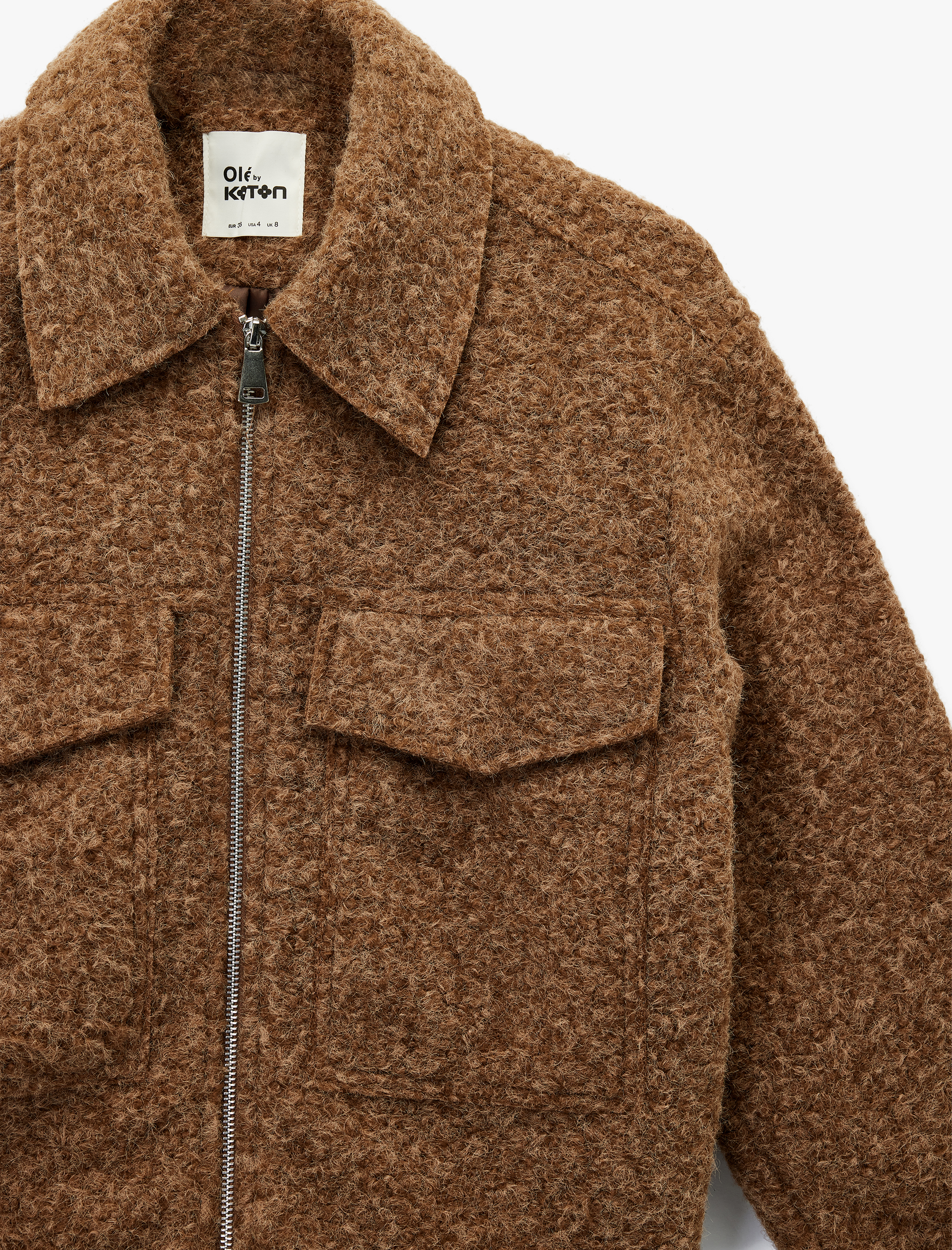   Fermuarlı Cepli Uzun Kollu Kısa Peluş Ceket