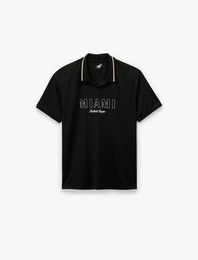 Rahat Kalıp Kısa Kollu Şerit Detaylı Polo Yaka Baskılı Spor Tişört