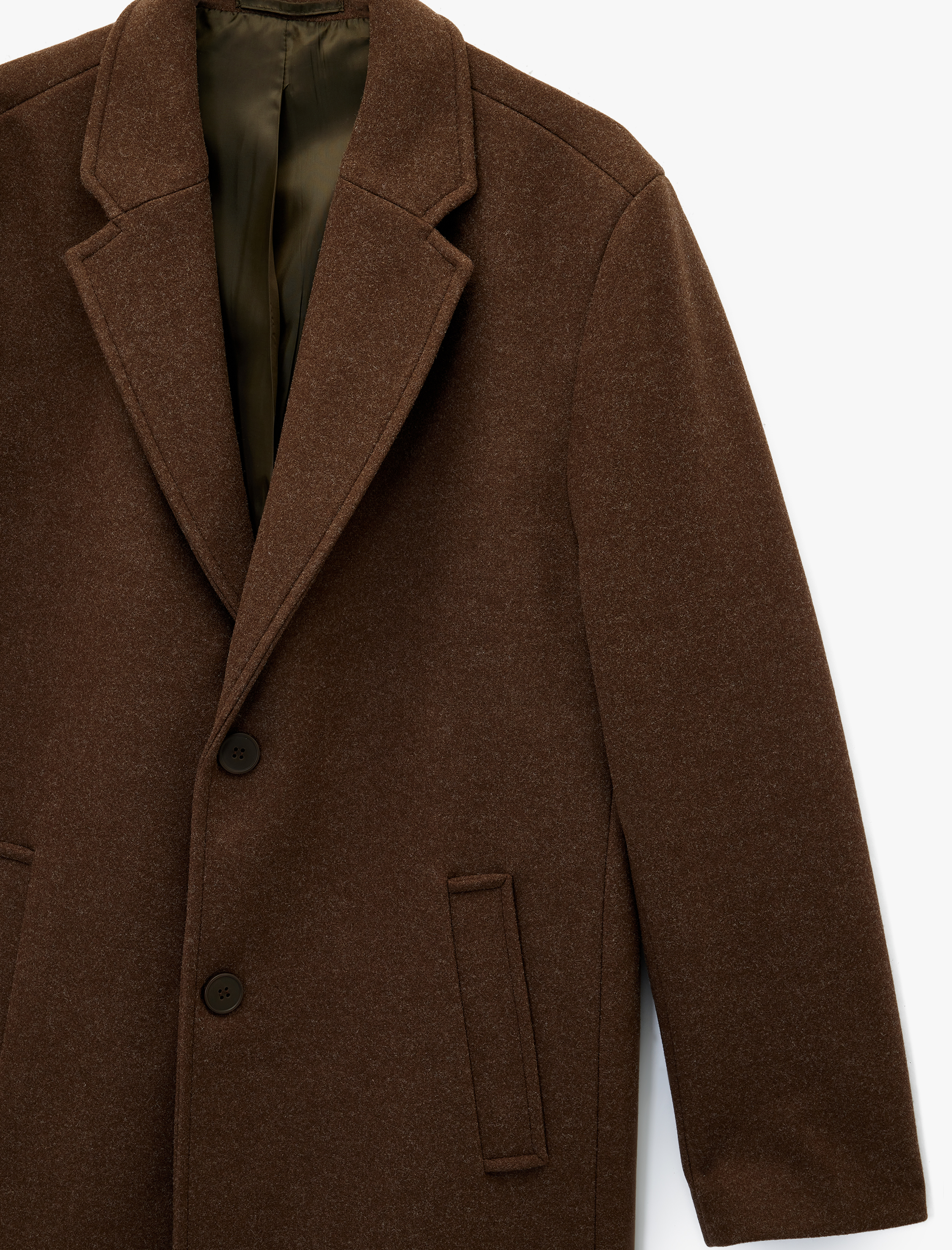   Regular Fit Cepli Mono Yaka Uzun Kaşe Kaban