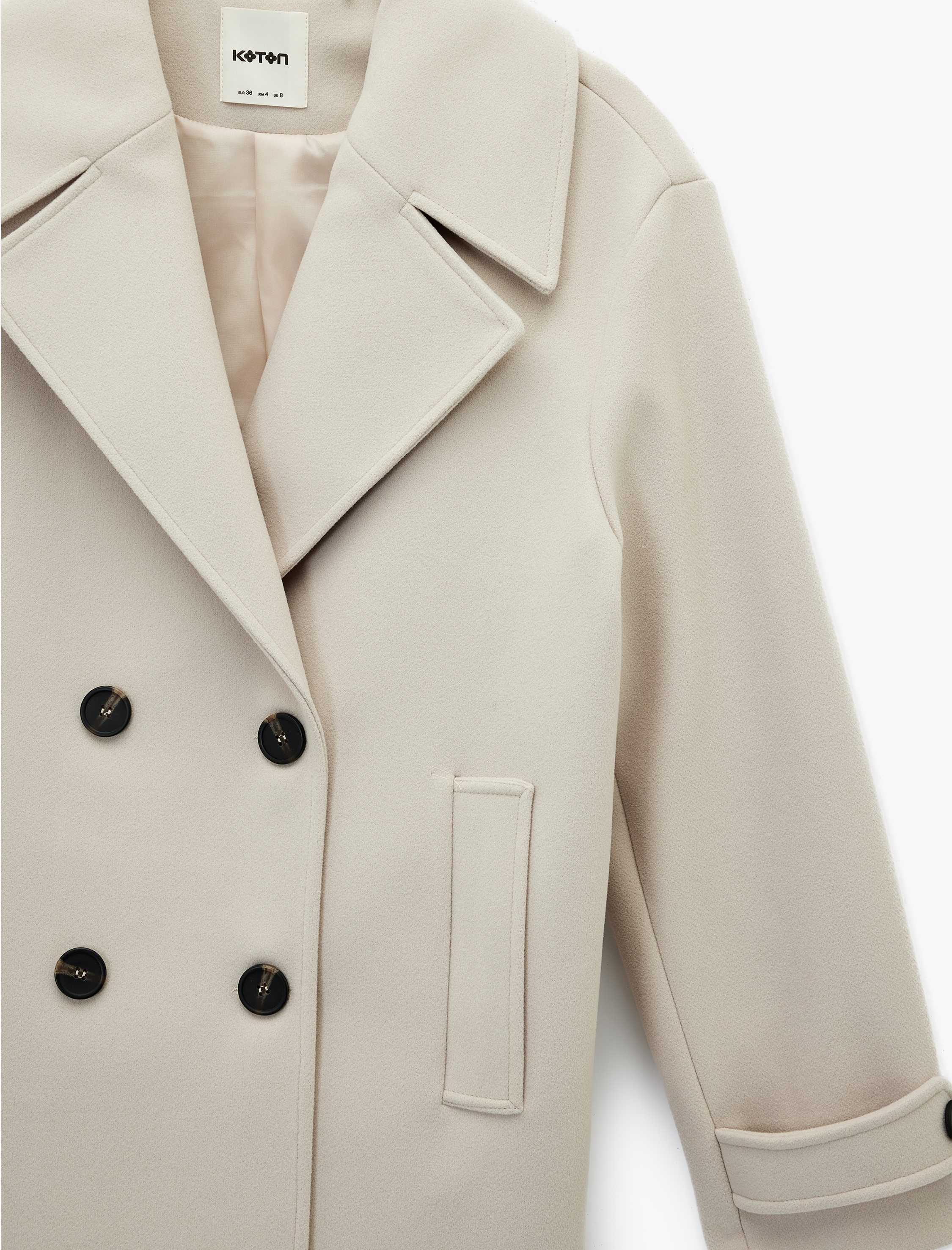   Cepli Düğmeli Kruvaze Uzun Kollu Kısa Kaşe Kaban