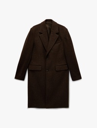 Regular Fit Cepli Mono Yaka Düğmeli Uzun Kaşe Kaban