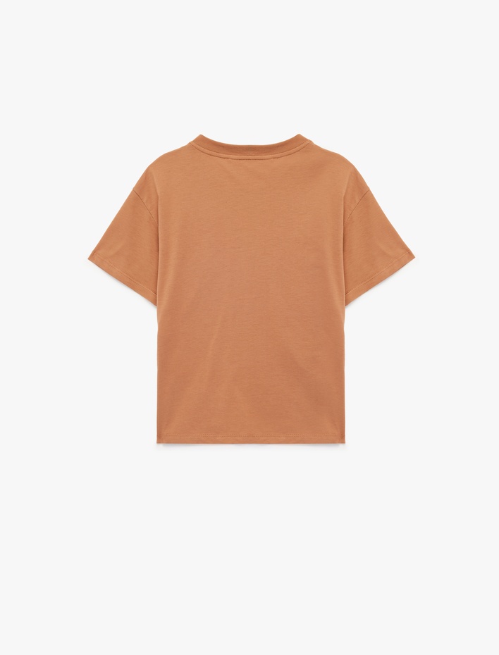 Kız Çocuk Kısa Kollu Bisiklet Yaka Kedi Baskılı Pamuklu Tişört