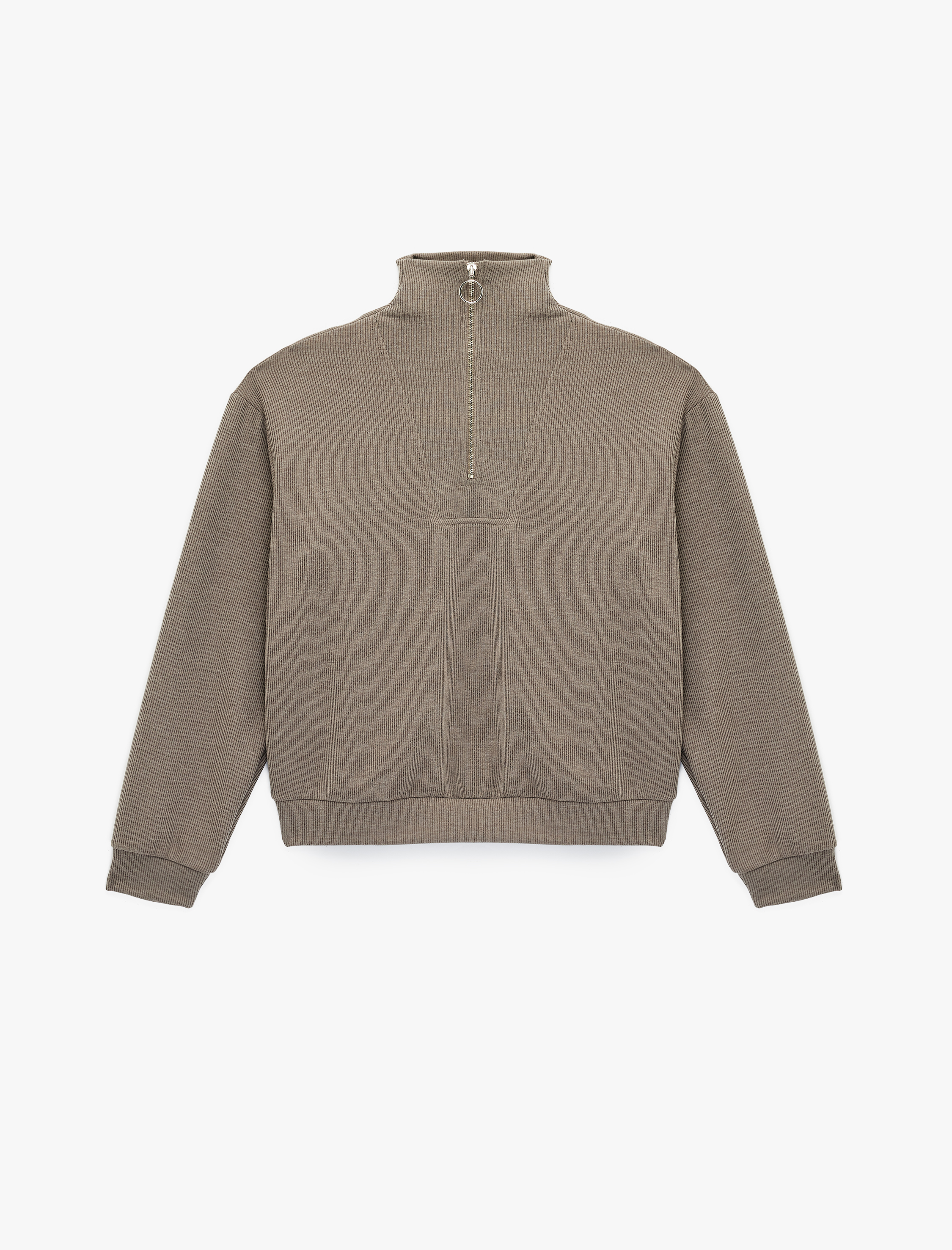   Dik Yaka Fermuarlı Rahat Kalıp Triko Pijama Üstü