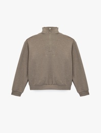 Dik Yaka Fermuarlı Rahat Kalıp Triko Pijama Üstü