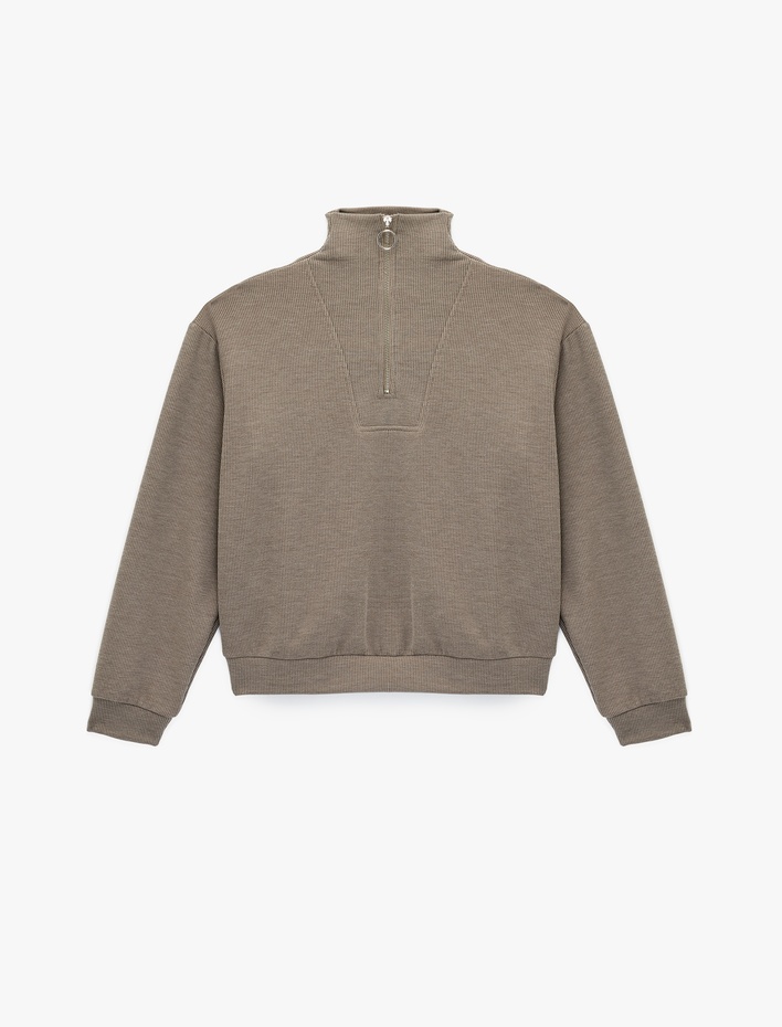  Dik Yaka Fermuarlı Rahat Kalıp Triko Pijama Üstü