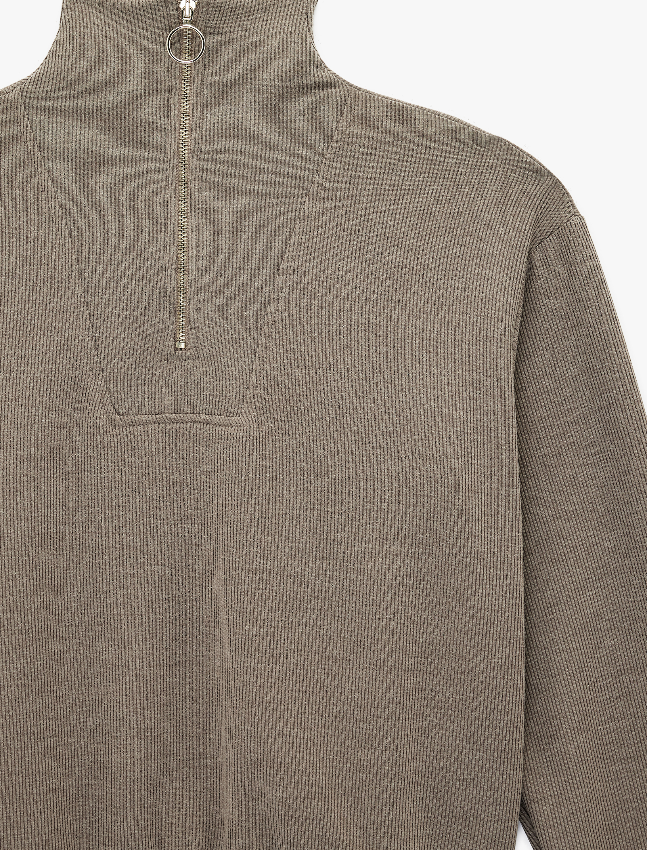   Dik Yaka Fermuarlı Rahat Kalıp Triko Pijama Üstü