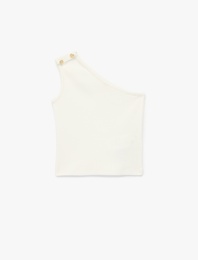 Düğme Detaylı Kolsuz Pamuklu Tek Omuz Crop Atlet