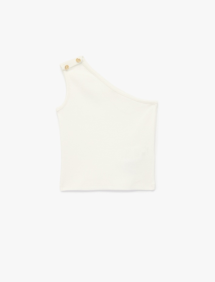 Kız Çocuk Düğme Detaylı Kolsuz Pamuklu Tek Omuz Crop Atlet