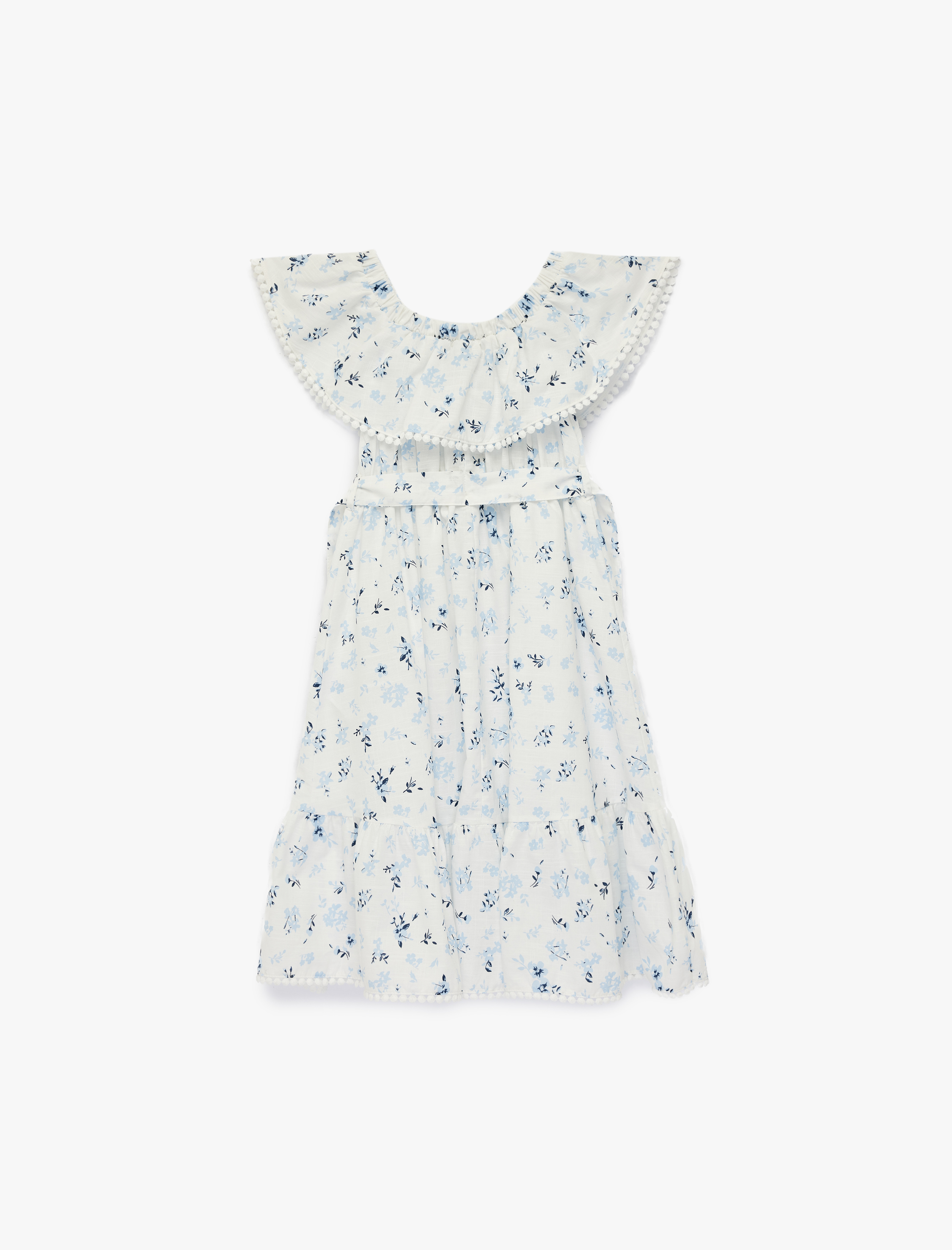  Kız Çocuk Pamuklu Omzu Açık Kısa Kollu A Kesim Çiçekli Elbise