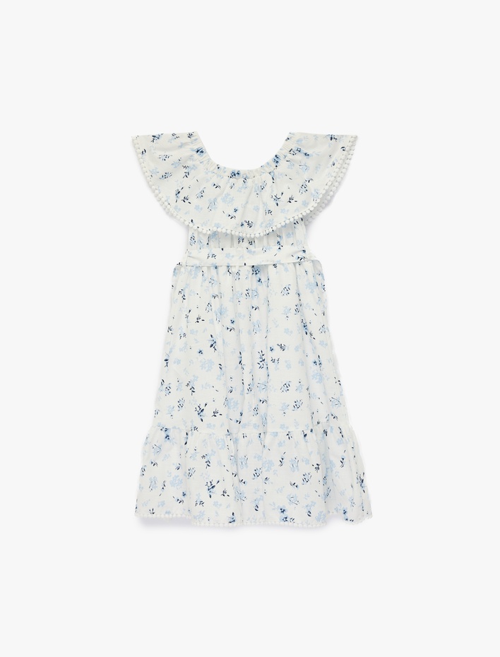 Kız Çocuk Pamuklu Omzu Açık Kısa Kollu A Kesim Çiçekli Elbise