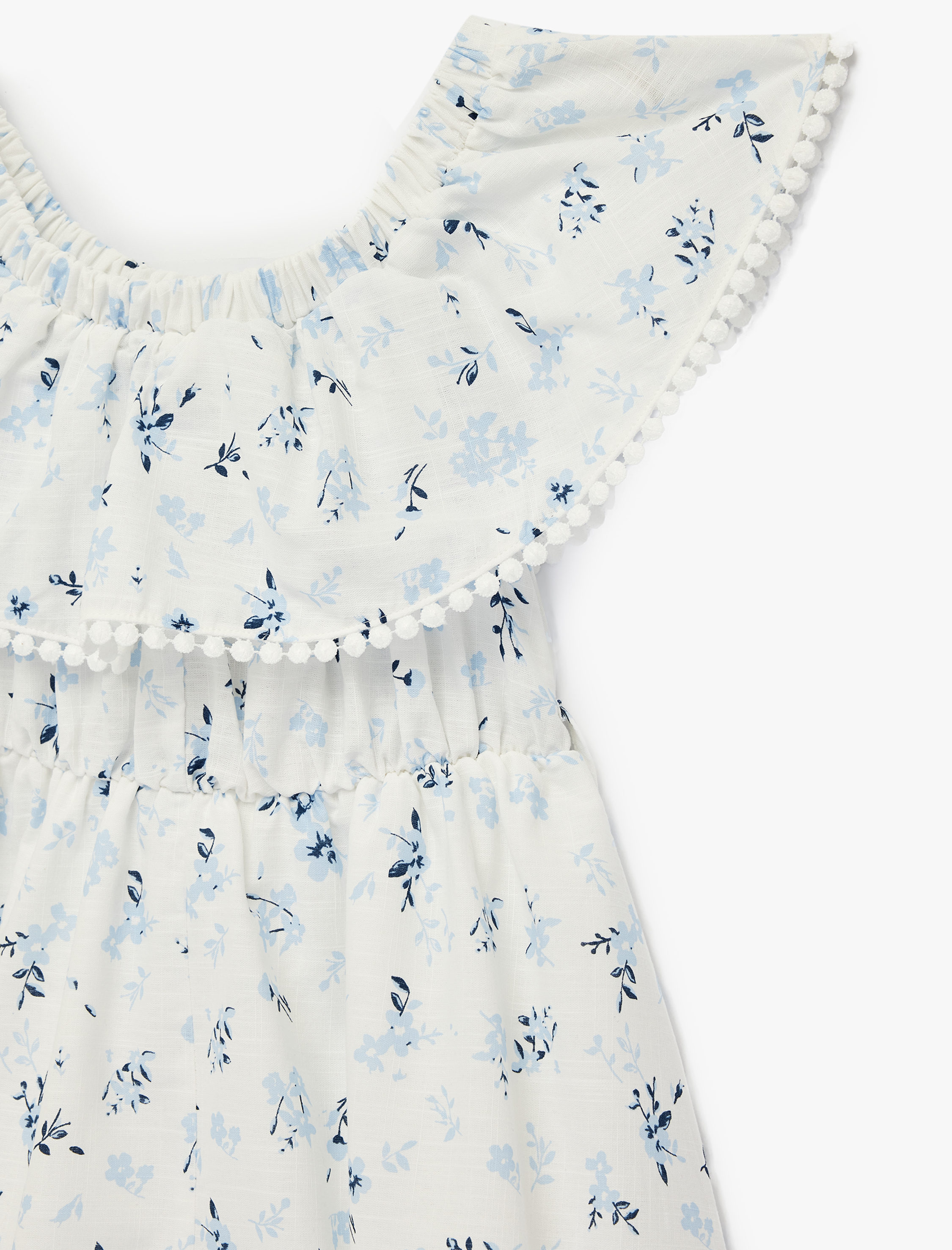  Kız Çocuk Pamuklu Omzu Açık Kısa Kollu A Kesim Çiçekli Elbise