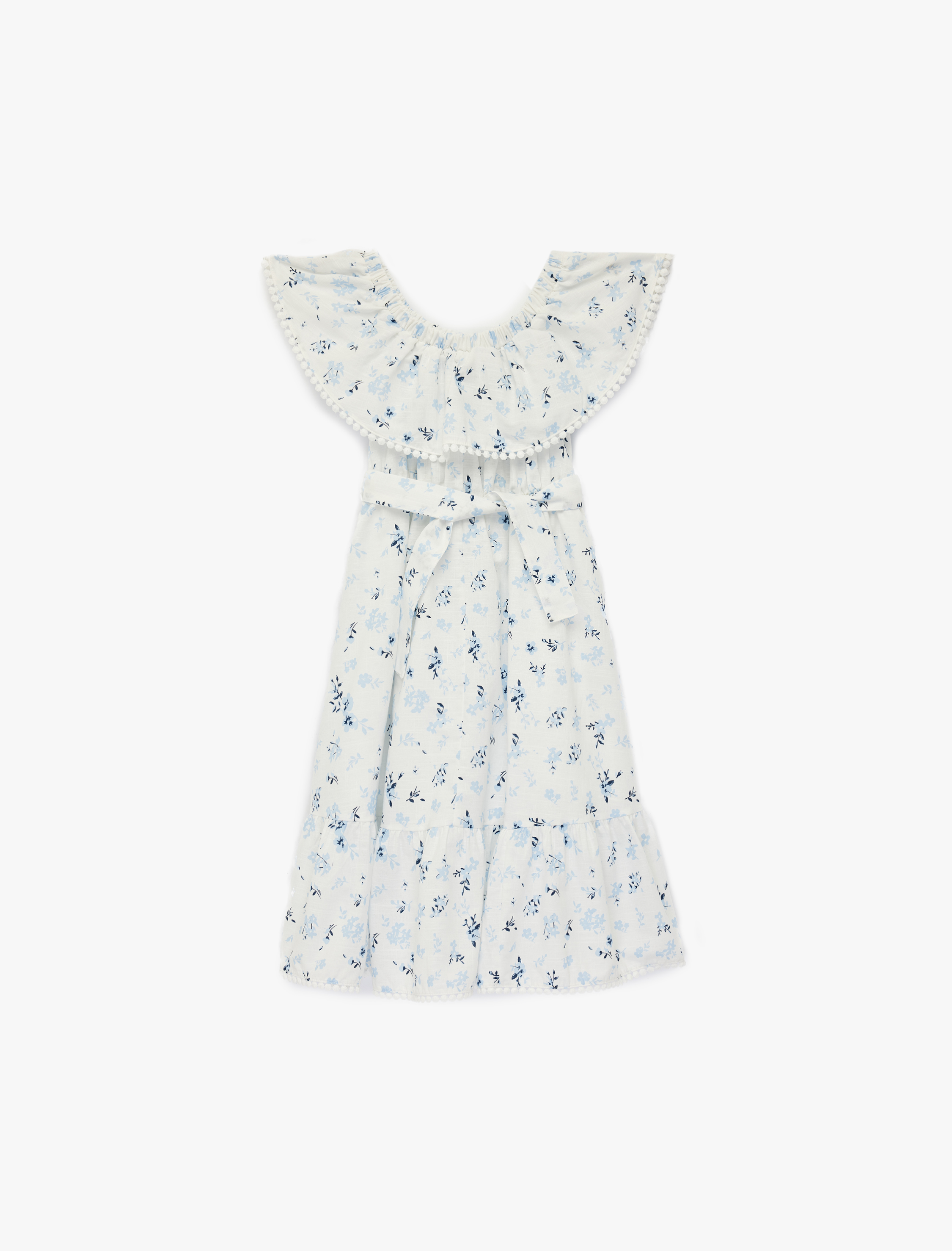  Kız Çocuk Pamuklu Omzu Açık Kısa Kollu A Kesim Çiçekli Elbise