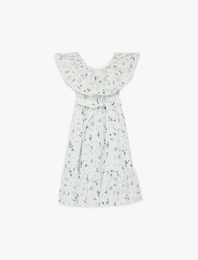 Pamuklu Omzu Açık Kısa Kollu A Kesim Çiçekli Elbise