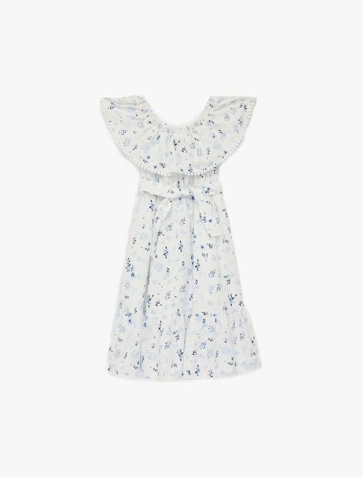 Kız Çocuk Pamuklu Omzu Açık Kısa Kollu A Kesim Çiçekli Elbise
