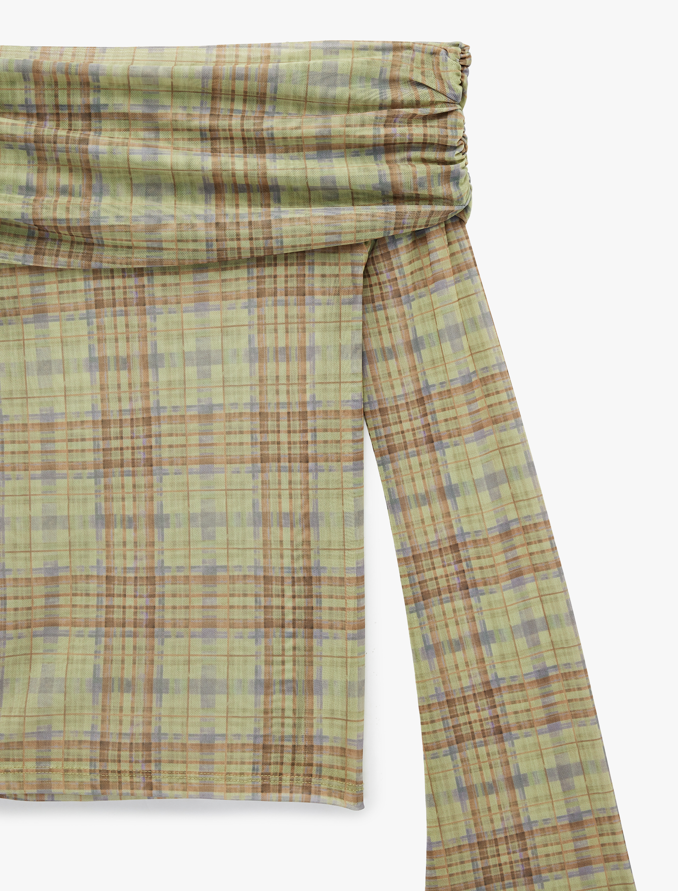   Uzun Kollu Slim Fit Omzu Açık Ekose Tişört