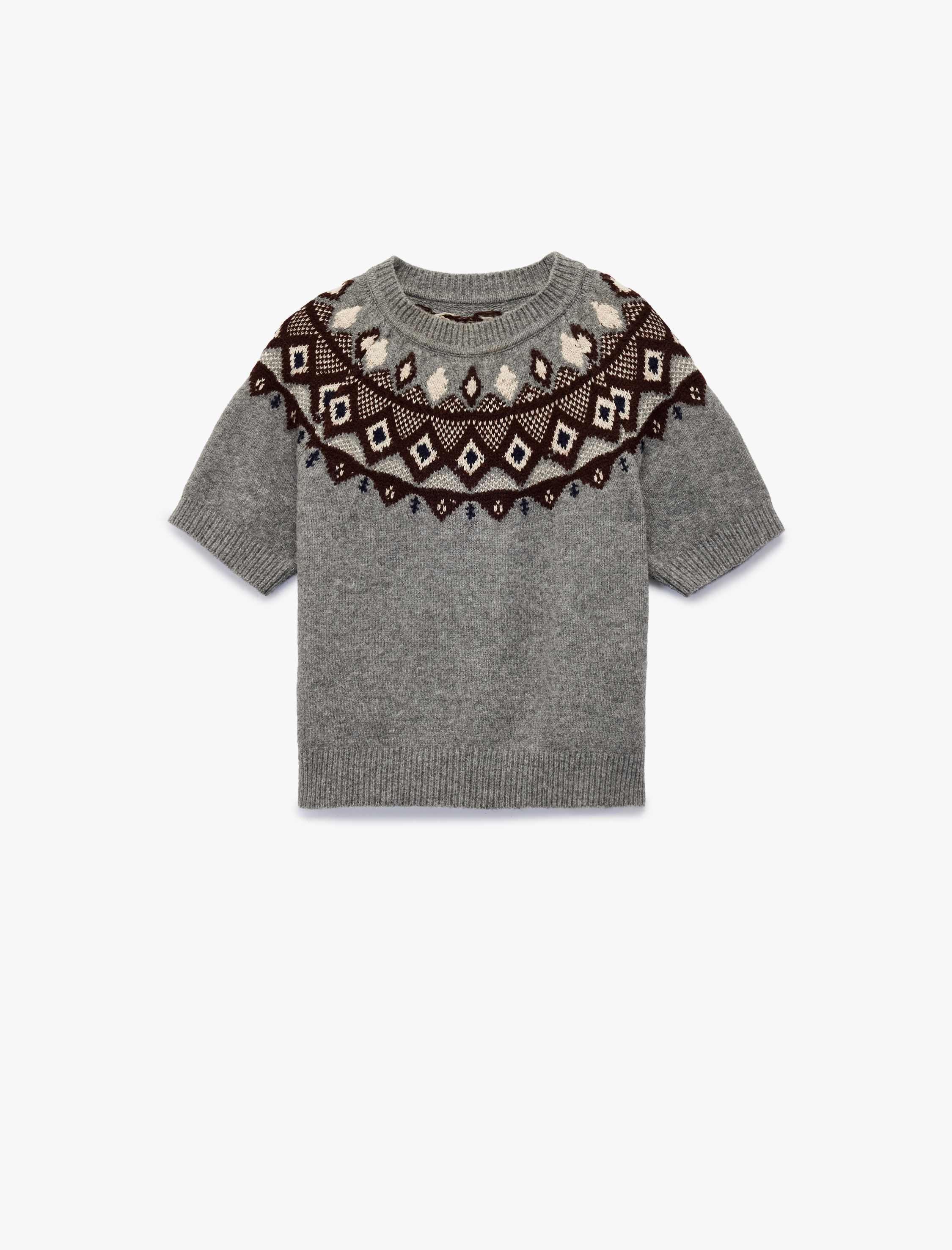   Koton X Melis Ağazat - Kısa Kollu Bisiklet Yaka Desenli Triko Kazak